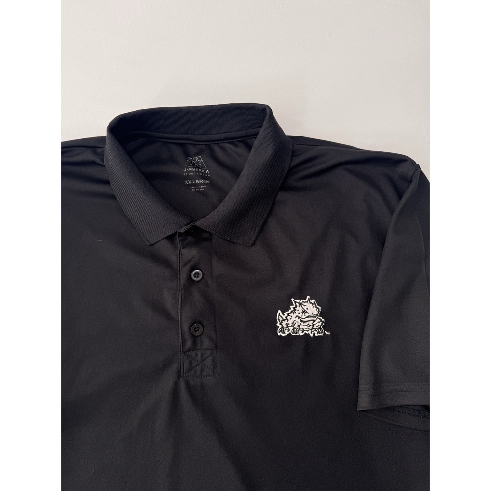 J-America TCU Horned Frogs Polo Shirt Mens XXL Black Performance Embroidered